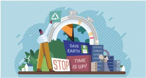 Climate change. Save the planet. Earth pollution is pressing issue that requires Stock Illustration