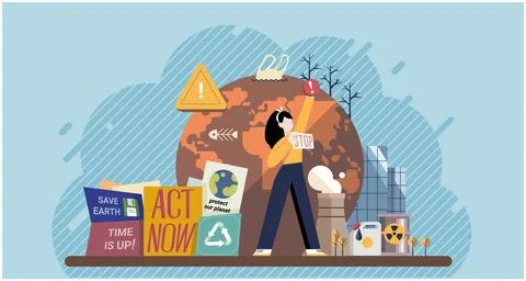Climate change. Save the planet. Earth pollution underscores importance ado.. Stockillustratie