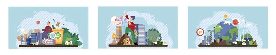 Climate change. Save the planet. Embracing environmental protection measures Stock Illustration