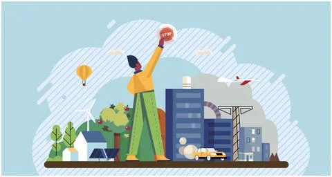 Climate change. Save the planet. Environmental protection plays vital role .. Stock Illustration