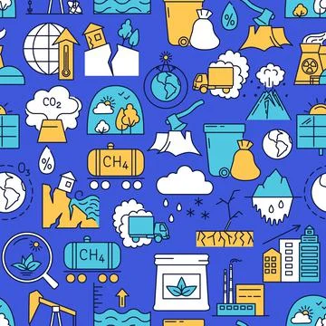 Climate change seamless pattern in colored line style Stockillustratie