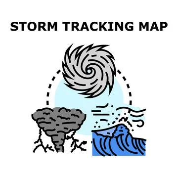 Climate change storm tracking map monitoring natural disaster Illustrazione stock