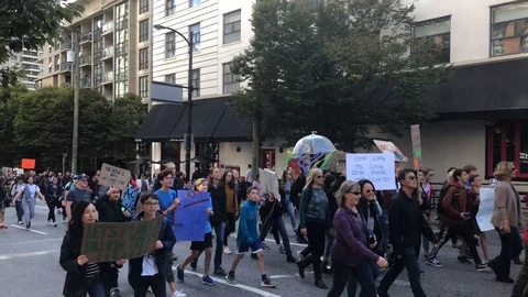 Climate Change strike people marching Vancouver Stock Footage 116763938