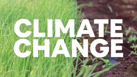 Climate change text animation with green grass and soil background. Stock Footage 257290740