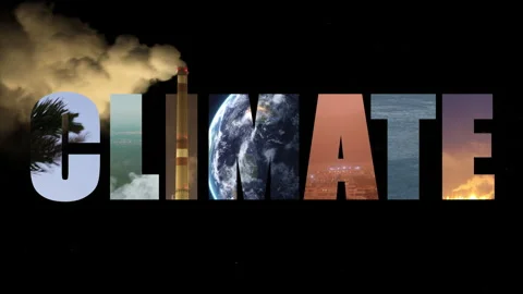 Climate change text word letters on black background Luma matte alpha channel.n Stock Footage 136035102