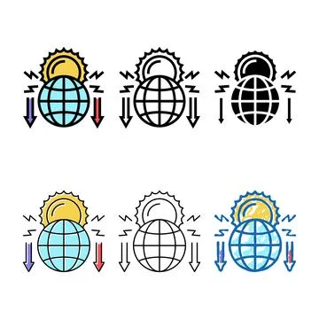 Climate change types and destruction of nature social problem color icon vect Stock Illustration