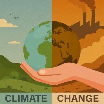 Climate Change Vector Illustration with Earth in Hand. Global Warming Concept Stock Illustration