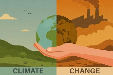 Climate Change Vector Illustration with Earth in Hand. Global Warming Concept Stock Illustration