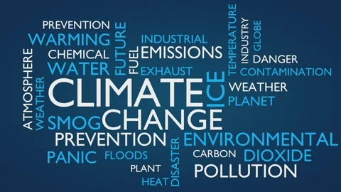 Climate change word tag cloud. UHD 4K, 3D rendering, blue variant Stock Footage 154861638