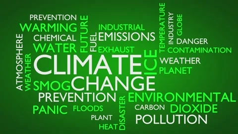 Climate change word tag cloud. UHD 4K, 3D rendering, green variant Stock Footage 154861772