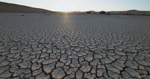 Climate change.Tilt-down close-up view of cracked mud of a dry dam Stock Footage 155145802