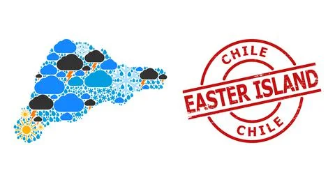 Climate Collage Map of Easter Island and Rubber Seal Stock Illustration
