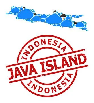 Climate Collage Map of Java Island and Grunge Stamp Stock-Illustration