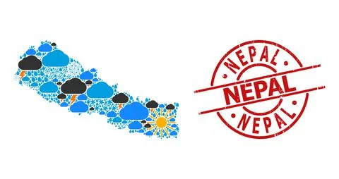 Climate Collage Map of Nepal and Scratched Seal Stock Illustration
