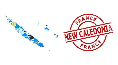 Climate Collage Map of New Caledonia and Distress Stamp Seal Stock Illustration