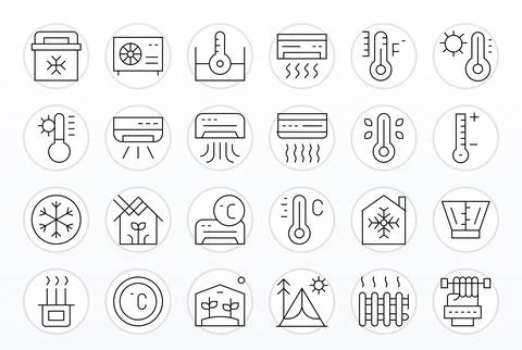 Climate Control Digital Vector Pack containing 24 Grid Fitted Thin Line 256.. Stock Illustration