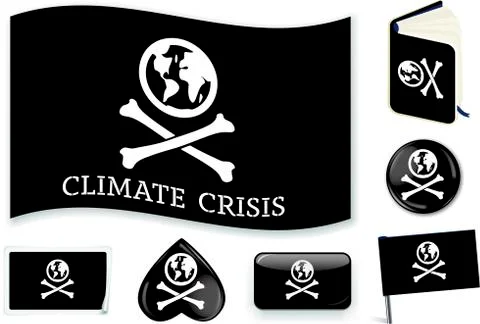Climate crisis flag. Metaphor as a pirate symbol. Easy changes. Stock Illustration