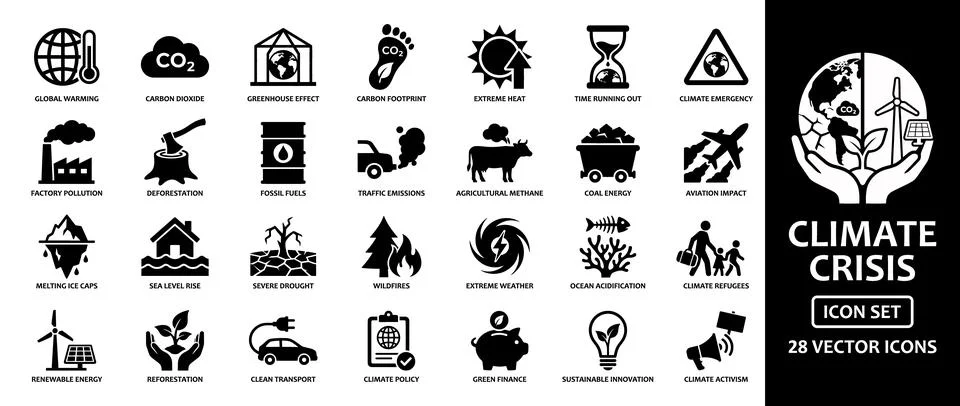 Climate crisis,carbon footprint,factory pollution,renewable energy,deforest.. 스톡 일러스트