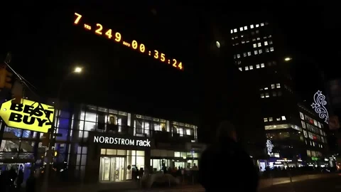 Climate emergency on Earth, Climate clock in Manhattan at night. Global warming Video stock 200228950