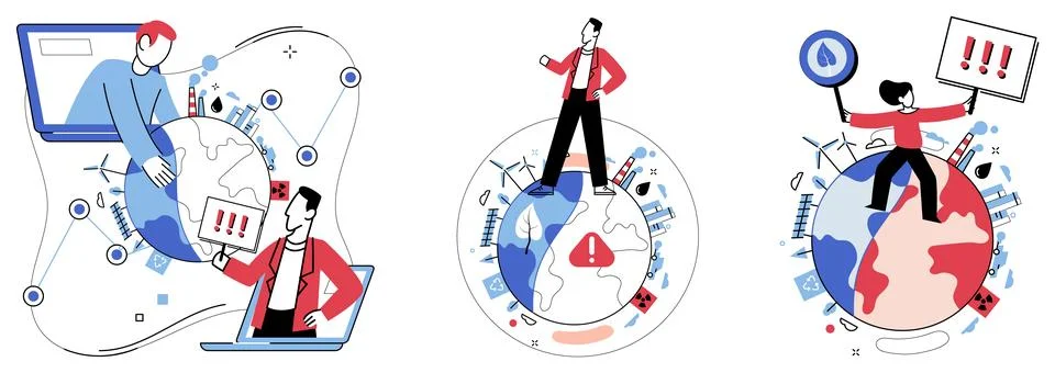 Climate. Global warming casts shadow over planet, emphasizing urgency climate Illustrazione stock