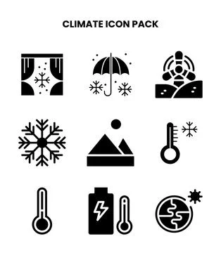 Climate Glyph Set Icons Pack Stock Illustration