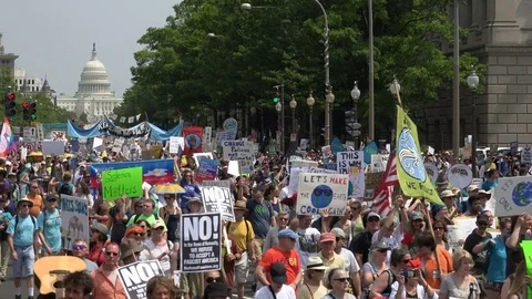 Climate March, Capitol in b.g., Pennsylvania Ave., Washington DC, stock footage Stock Footage