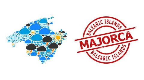 Climate Mosaic Map of Majorca and Scratched Seal Stock Illustration
