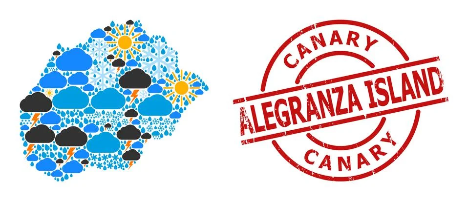 Climate Pattern Map of Alegranza Island and Distress Stamp Stock Illustration