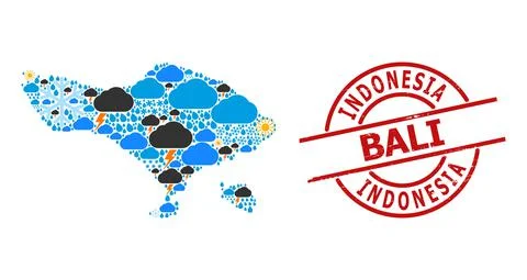 Climate Pattern Map of Bali Island and Distress Stamp Seal Stock Illustration