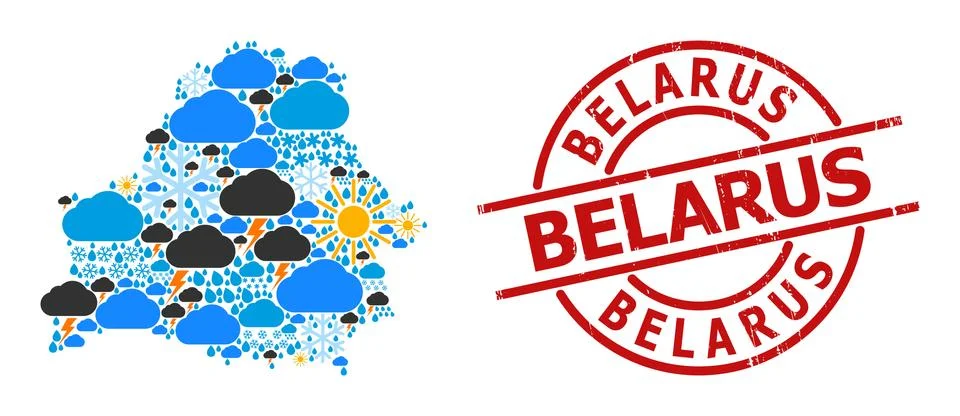 Climate Pattern Map of Belarus and Rubber Seal Illustrazione stock