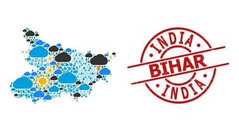 Climate Pattern Map of Bihar State and Rubber Badge 스톡 일러스트