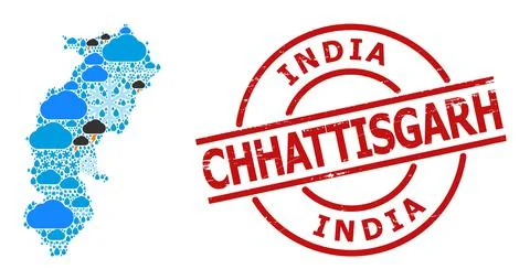 Climate Pattern Map of Chhattisgarh State and Grunge Stamp Illustrazione stock