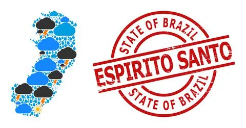 Climate Pattern Map of Espirito Santo State and Scratched Stamp Stock Illustration
