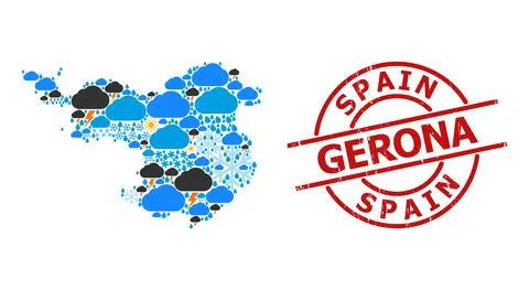 Climate Pattern Map of Gerona Province and Textured Seal Stock Illustration