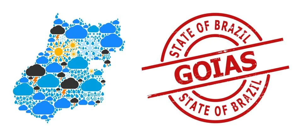 Climate Pattern Map of Goias State and Rubber Seal Illustrazione stock