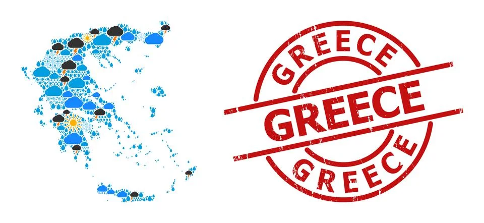 Climate Pattern Map of Greece and Grunge Stamp Seal Illustrazione stock