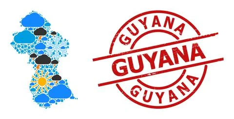 Climate Pattern Map of Guyana and Scratched Stamp Seal 스톡 일러스트