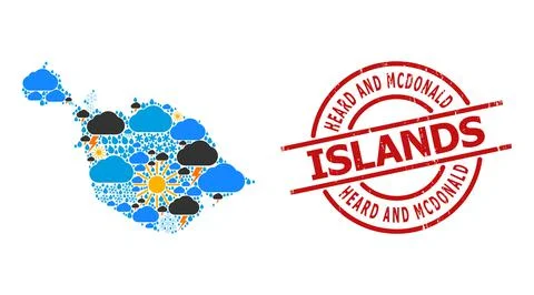 Climate Pattern Map of Heard and McDonald Islands and Scratched Stamp Illustrazione stock