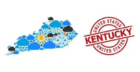 Climate Pattern Map of Kentucky State and Scratched Badge Stock Illustration