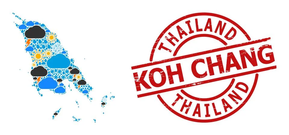 Climate Pattern Map of Koh Chang and Grunge Badge 스톡 일러스트