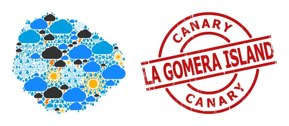 Climate Pattern Map of La Gomera Island and Scratched Stamp Stock Illustration