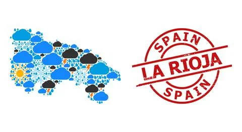 Climate Pattern Map of La Rioja Spanish Province and Grunge Stamp Illustrazione stock