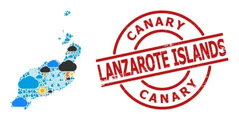 Climate Pattern Map of Lanzarote Islands and Distress Stamp Stock Illustration