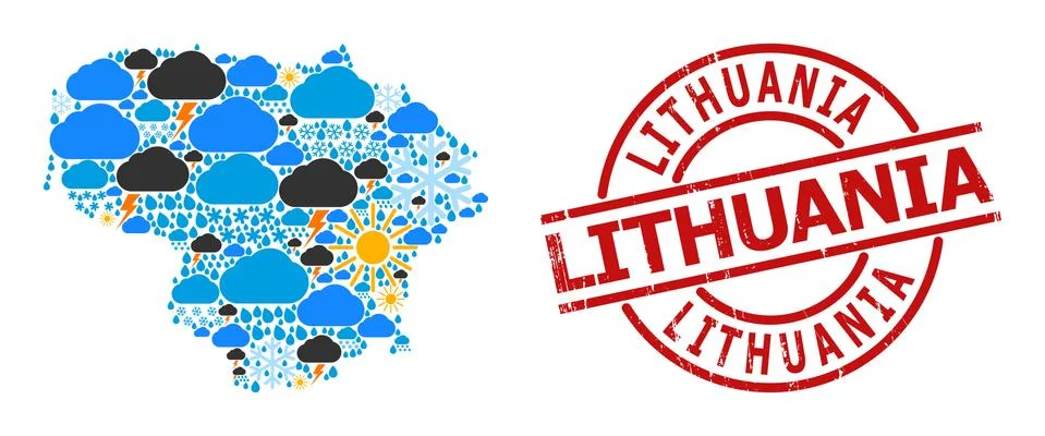 Climate Pattern Map of Lithuania and Distress Badge Stock Illustration