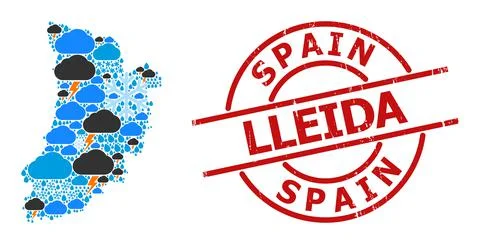 Climate Pattern Map of Lleida Province and Textured Badge Illustrazione stock