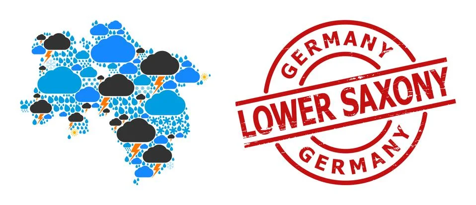 Climate Pattern Map of Lower Saxony State and Textured Stamp Stock Illustration