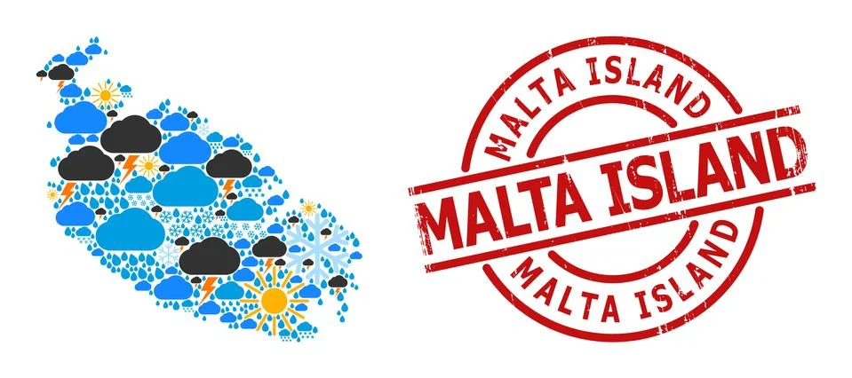 Climate Pattern Map of Malta Island and Distress Badge Stock Illustration