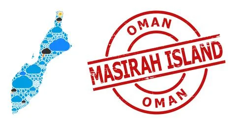 Climate Pattern Map of Masirah Island and Scratched Stamp Seal Illustrazione stock