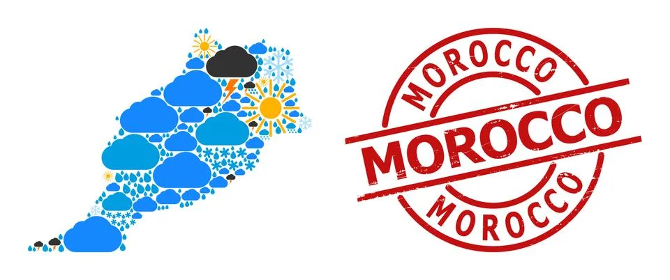 Climate Pattern Map of Morocco and Distress Stamp Seal Illustrazione stock
