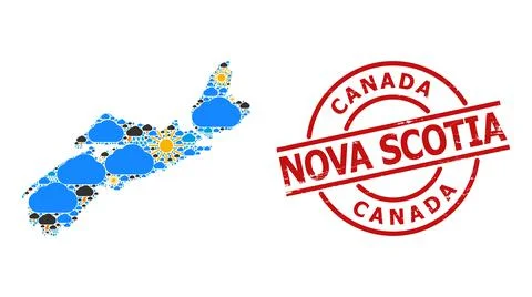 Climate Pattern Map of Nova Scotia Province and Scratched Badge 스톡 일러스트